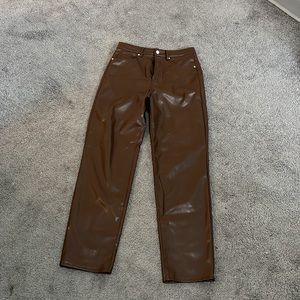 Brown Faux Leather Pants - Size 6